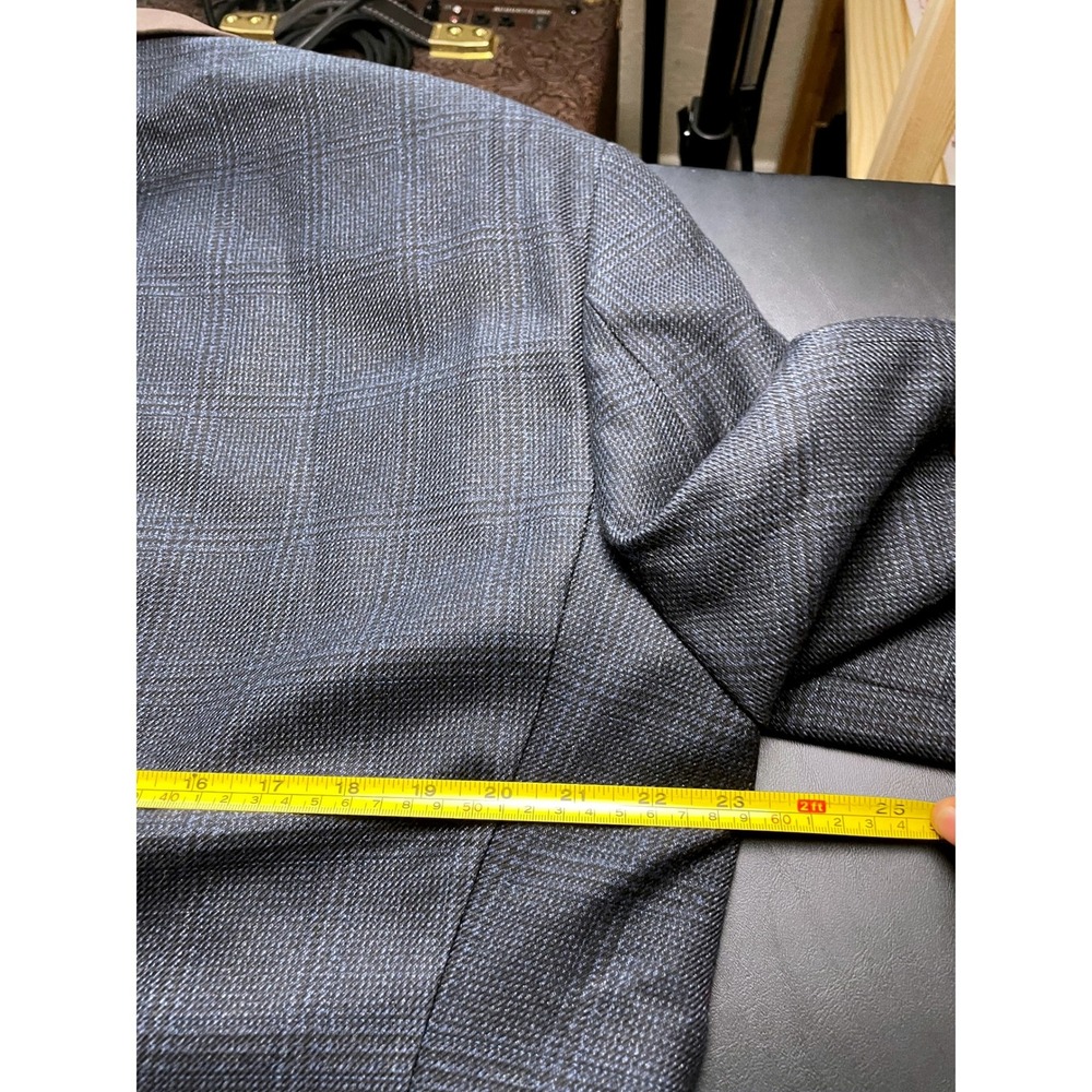 Van Heusen Studio 44R Blue Black Plaid Elbow Patch Blazer - Picture 4 of 13